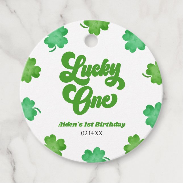 Lucky One Green Shamrock Clover 1st Birthday Party Geschenkanhänger (Vorderseite)