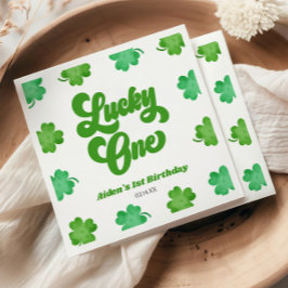 Lucky One Green Shamrock Clover 1st Birthday Party Serviette