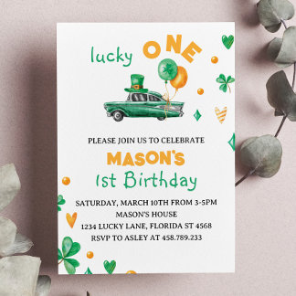 Lucky One Green Vierblättriges Kleeblatt Geburtsta Einladung