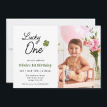 Lucky One Kids 1. Geburtstag Einladung<br><div class="desc">Niedlich Lucky One Aquarell Kleeblatt 1. Geburtstagseinladung mit Foto,  perfekt für Jungen oder Mädchen zum Geburtstag.</div>