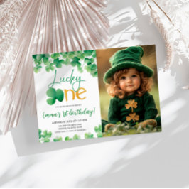 Lucky One Kleeblatt 1. Geburtstag Foto Einladung
