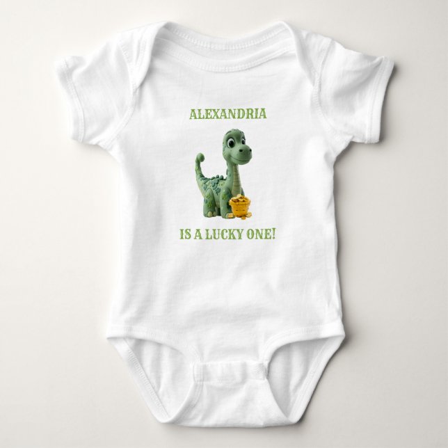 Lucky One St Patricks Day Dinosaurier Bodysuit Baby Strampler (Vorderseite)