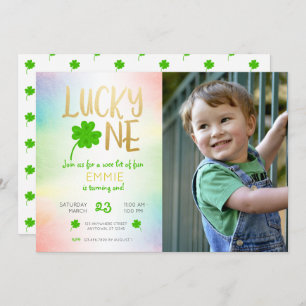Lucky One St Patricks Kleeblatt Foto Geburtstag Einladung