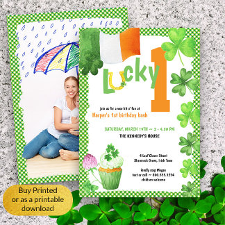 Lucky One St Patricks Portrait Foto 1. Geburtstag Einladung