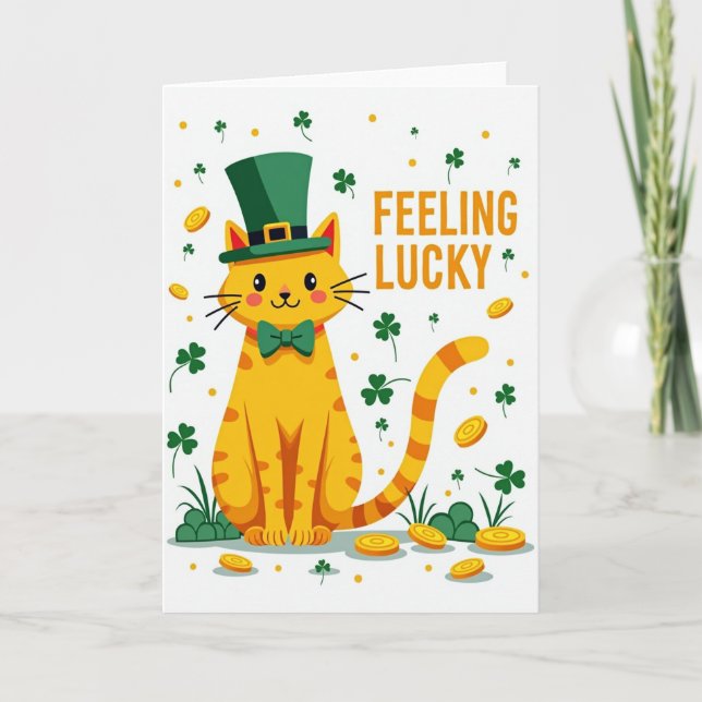 Lucky Orange Katze St. Patricks Tag Karte (Vorderseite)