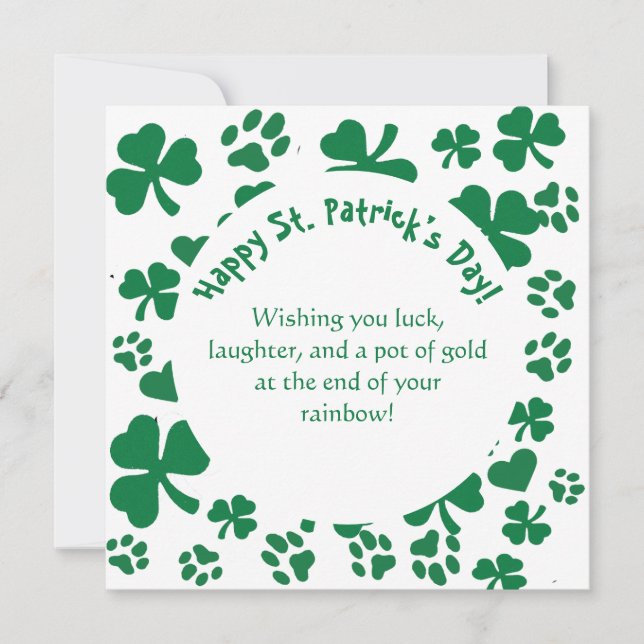 Lucky Paws St. Patrick's Day Card Kleeblatt Feiertagskarte (Vorderseite)