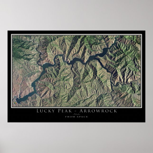 Lucky Peak und Arrowrock Seen Idaho Satellitenkart Poster (Vorne)