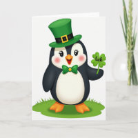 Lucky Penguin Grüner Zylinder Kartengruß