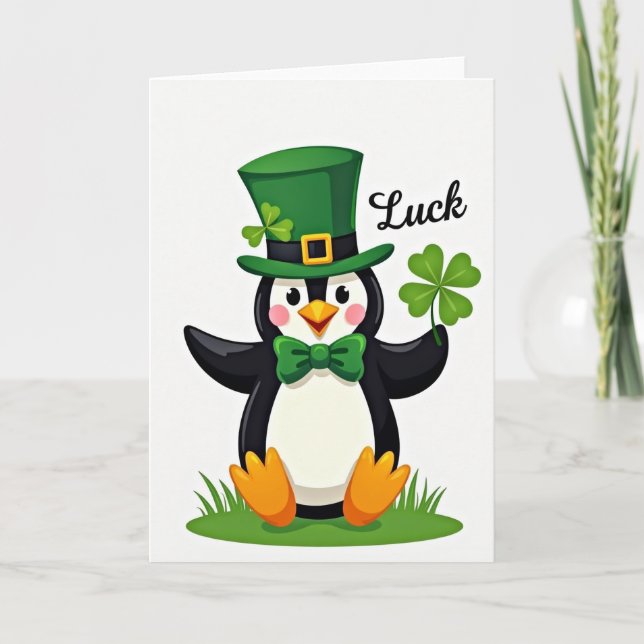 Lucky Penguin St Patricks Day Card Karte (Vorderseite)