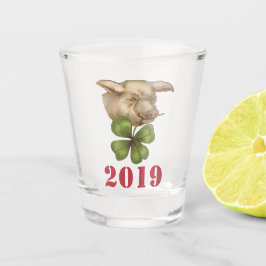 Lucky Pig mit Klee im Mund - Jahr des Schweins Schnapsglas