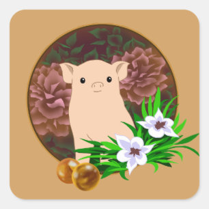 Lucky Pig Quadratischer Aufkleber