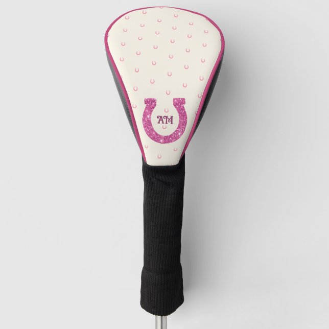 Lucky Pink Glitzer Horseshoe mit Monogramm Golf Headcover (Vorderseite)