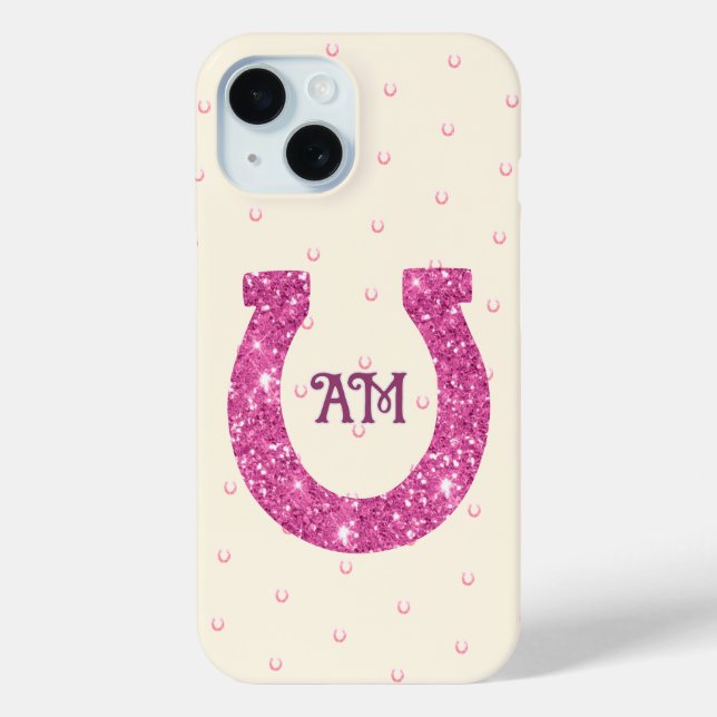 Lucky Pink Glitzer Horseshoe Name Initials Case-Mate iPhone Hülle (Rückseite)