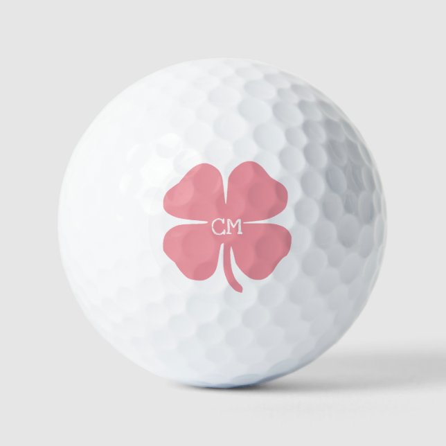Lucky Pink Klee mit Monogramm Golfball (Vorderseite)
