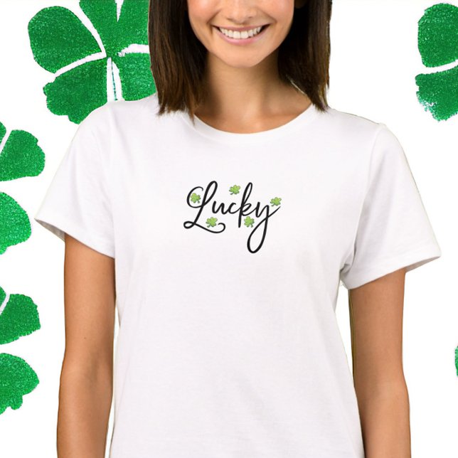 Lucky Polka Dot Kleeblatt Script St. Patrick's Day T-Shirt (Von Creator hochgeladen)