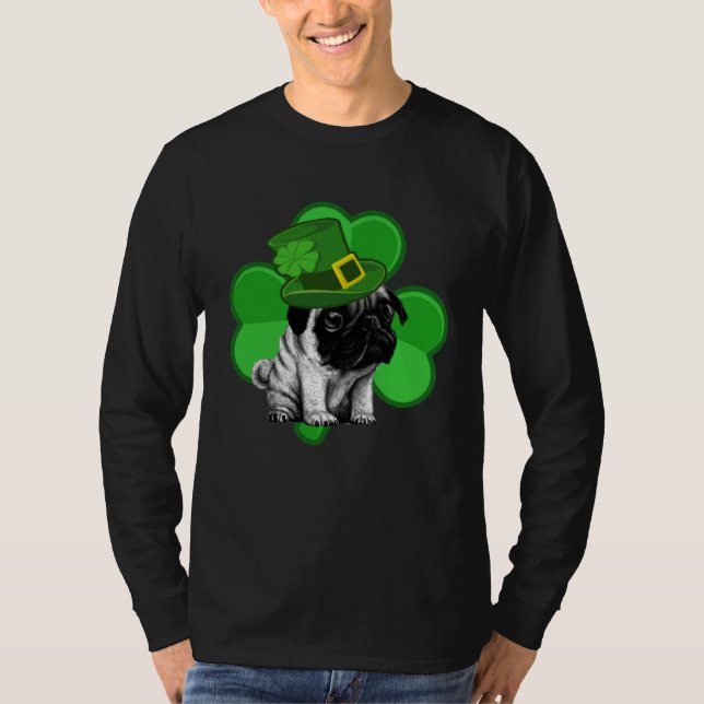 Lucky Pug St Patrick Shamrock C  Dog Dad Mom Boy G T-Shirt (Vorderseite)