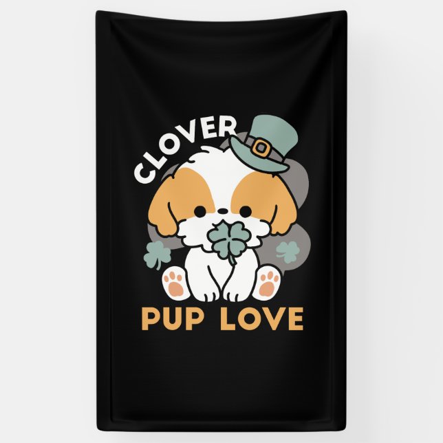 Lucky Pup mit Clover - St. Patrick's Day Gift Banner (Vertikal)