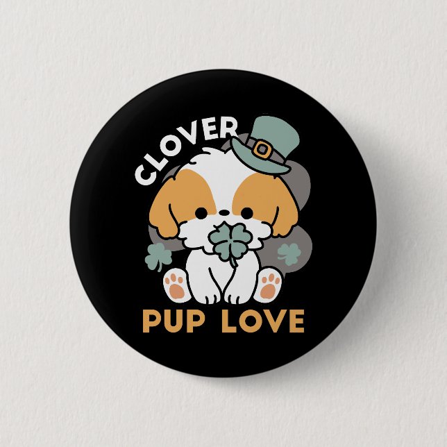 Lucky Pup mit Clover - St. Patrick's Day Gift Button (Vorderseite)