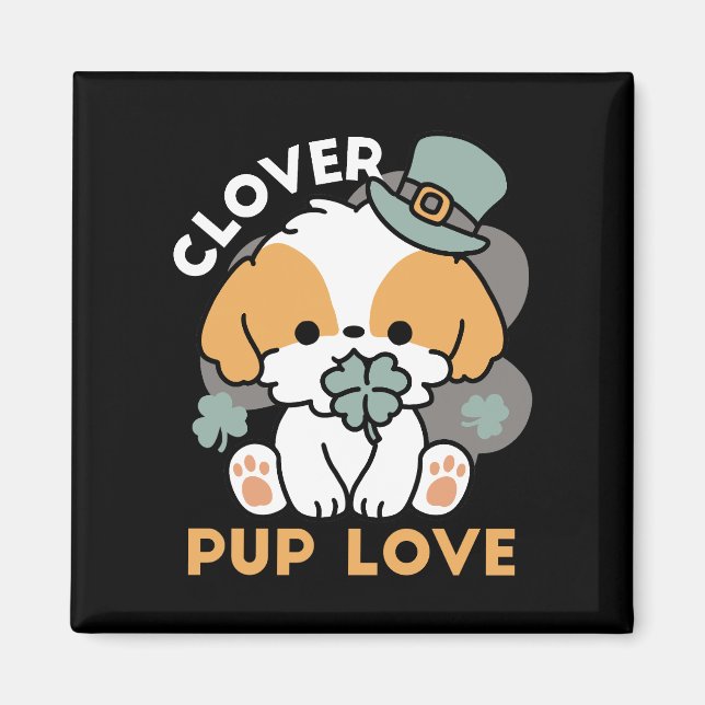 Lucky Pup mit Clover - St. Patrick's Day Gift Magnet (Vorne)