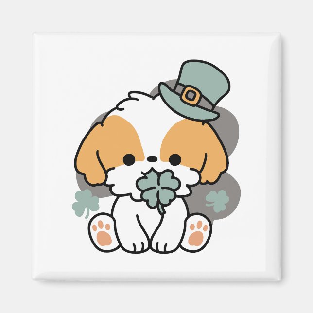 Lucky Pup mit Clover - St. Patrick's Day Gift Magnet (Vorne)