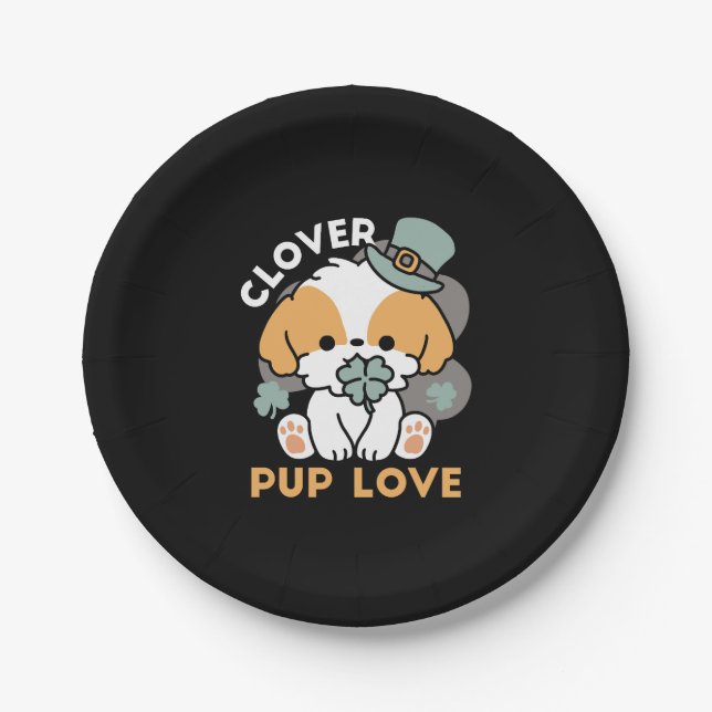 Lucky Pup mit Clover - St. Patrick's Day Gift Pappteller (Vorderseite)