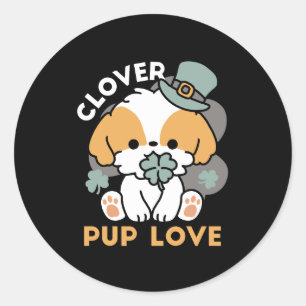 Lucky Pup mit Clover - St. Patrick's Day Gift Runder Aufkleber
