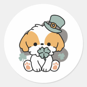 Lucky Pup mit Clover - St. Patrick's Day Gift Runder Aufkleber