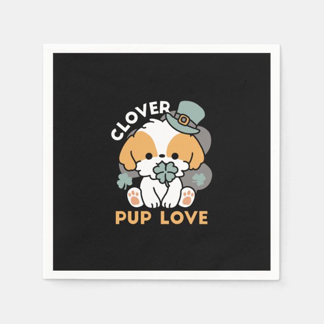 Lucky Pup mit Clover - St. Patrick's Day Gift Serviette (Vorderseite)
