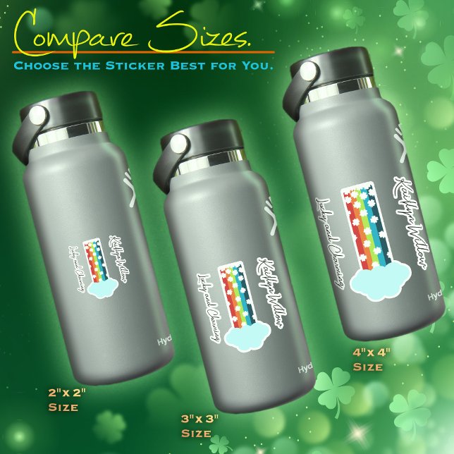 Lucky Rainbow mit Namensaufkleber Aufkleber (Lucky and Charming Rainbow with 4-Leaf Clovers–Custom Sticker Sheet with Your Name)