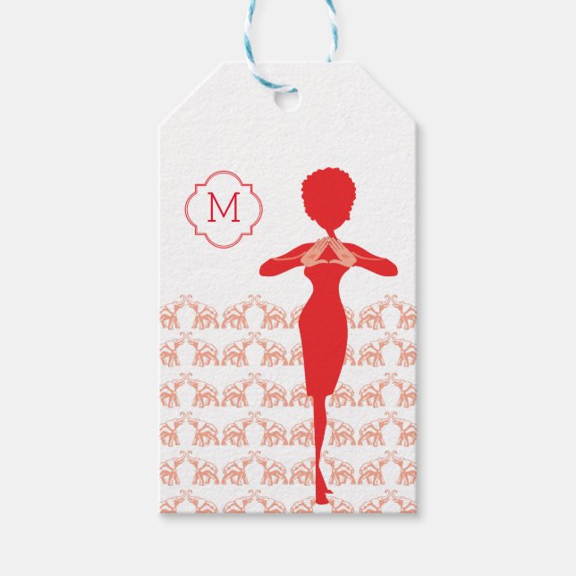 Lucky Red Elephant Girl Monogram Geschenkanhänger (Vorderseite)