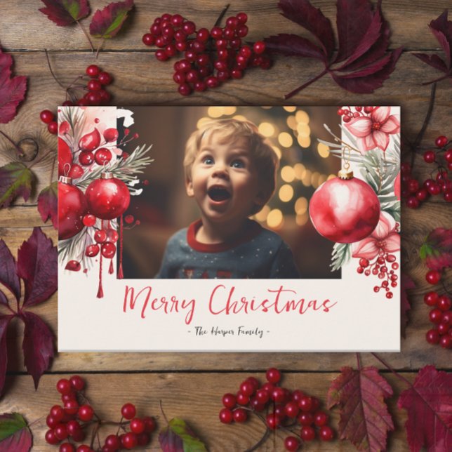 Lucky Red Poinsettia Foto Feiertagskarte (Von Creator hochgeladen)