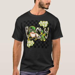 Lucky Retro Leopard Gnome St Patrick Day Checked T-Shirt