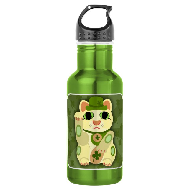 Lucky Saint Patrick's Day Cat Trinkflasche (Vorderseite)