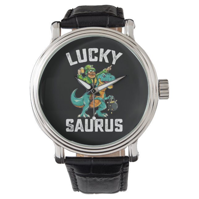 Lucky Saurus Dinosaur T Rex St Patrick's Day Armbanduhr (Vorderseite)