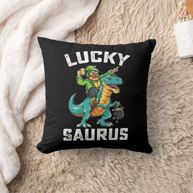 Lucky Saurus Dinosaur T Rex St Patrick's Day Kissen (Decke)