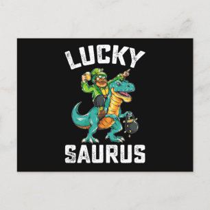 Lucky Saurus Dinosaur T Rex St Patrick's Day Postkarte
