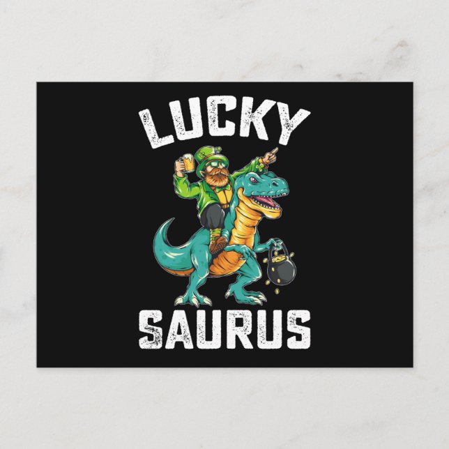 Lucky Saurus Dinosaur T Rex St Patrick's Day Postkarte (Vorderseite)