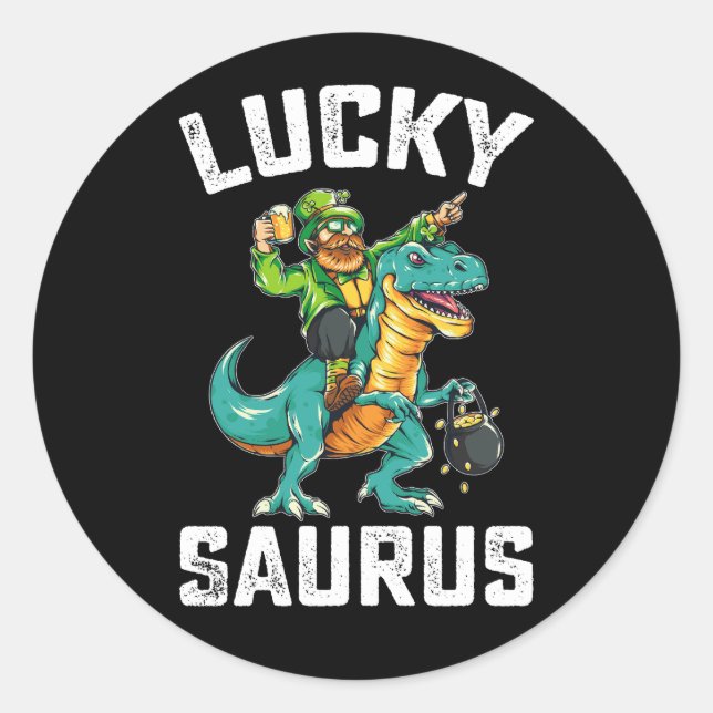Lucky Saurus Dinosaur T Rex St Patrick's Day Runder Aufkleber (Vorderseite)