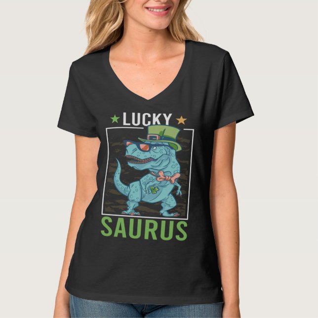 Lucky Saurus Irish Rex Dinosaur  St Patrick s Day  T-Shirt (Vorderseite)
