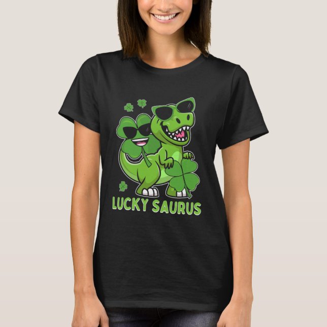 Lucky Saurus Rex Tyrannosaurus ST PATRICK S DAY Ir T-Shirt (Vorderseite)