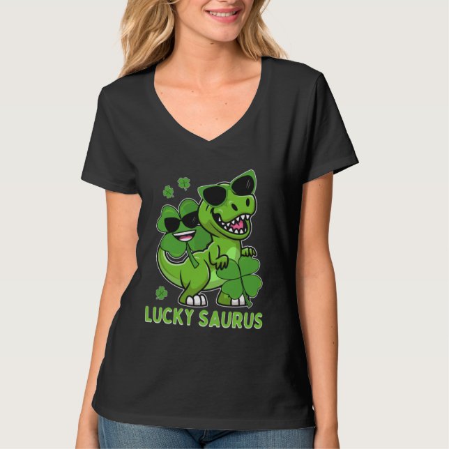 Lucky Saurus Rex Tyrannosaurus ST PATRICK S DAY Ir T-Shirt (Vorderseite)