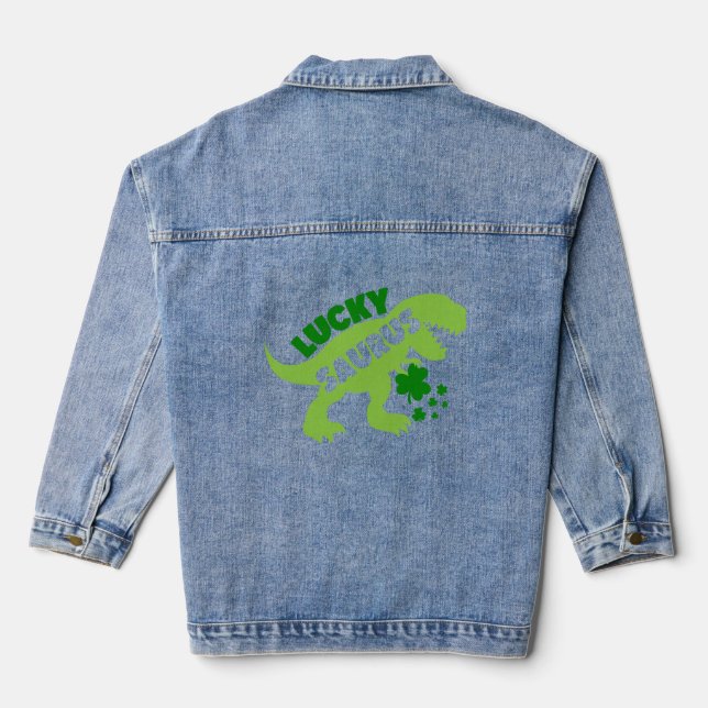Lucky Saurus - St. Patrick's Day Dino Jeansjacke (Rückseite)
