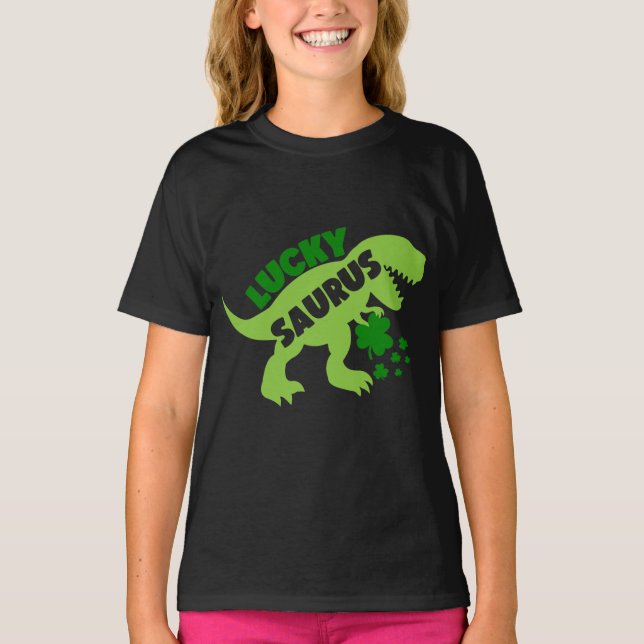 Lucky Saurus - St. Patrick's Day Dino T-Shirt (Vorderseite)