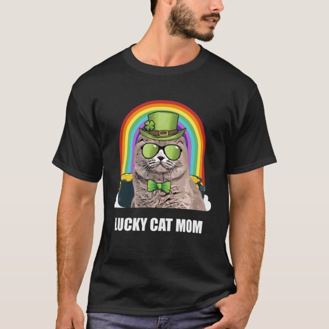Lucky Scottish Fold Cat Mom St Patricks Day T-Shirt (Vorderseite)