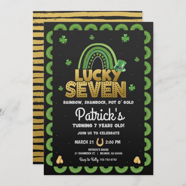 Lucky Seven Birthday Einladung St Patty's Day (Vorne/Hinten)