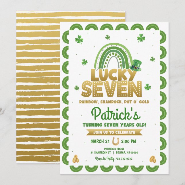 Lucky Seven Birthday Einladung St Patty's Day (Vorne/Hinten)