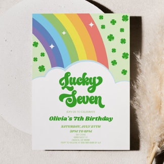 Lucky Seven Rainbow 7. Geburtstagsparty Einladung