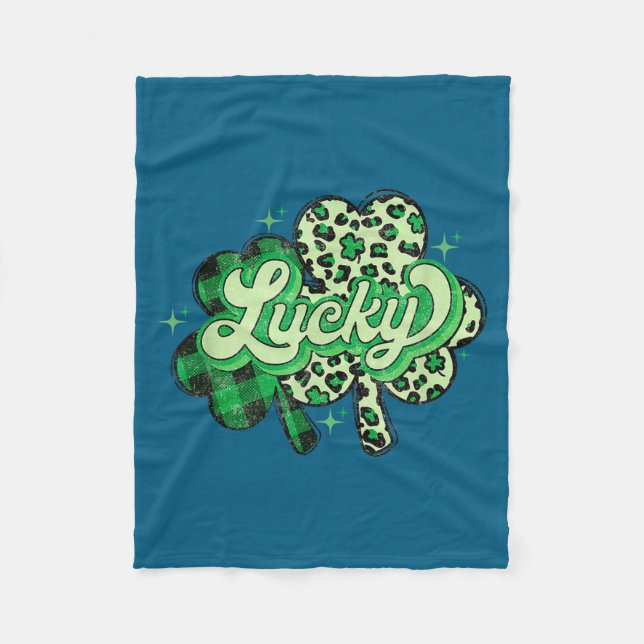 Lucky Shamrock Leopard,checkered Patricks Day Funn Fleecedecke (Vorderseite)