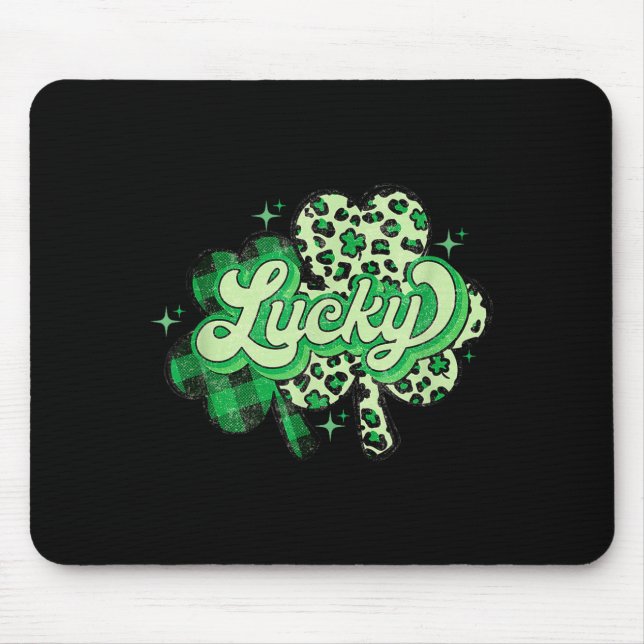 Lucky Shamrock Leopard,checkered Patricks Day Funn Mousepad (Vorne)