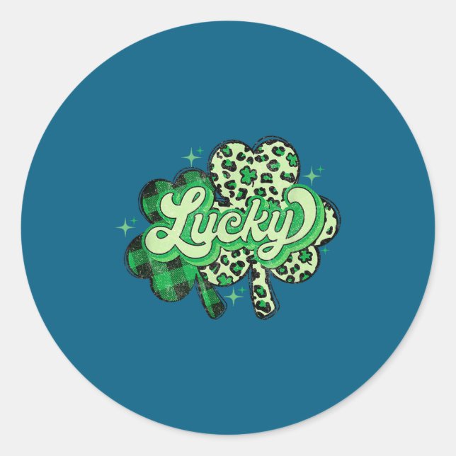 Lucky Shamrock Leopard,checkered Patricks Day Funn Runder Aufkleber (Vorderseite)